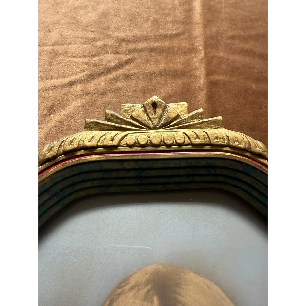 Antique Bubble Glass Frame with Portrait Young Boy Victorian Gold Green Wood - Picture 7 of 14